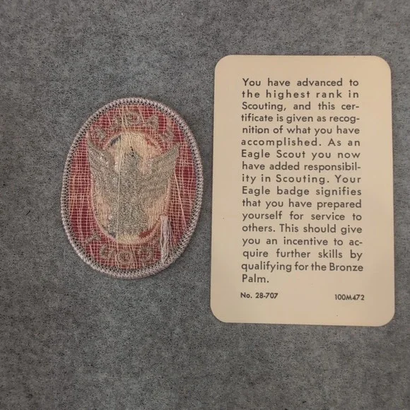 Vintage‎ Eagle Scout Patch and Certification Card 1974 Boy Scouts of America